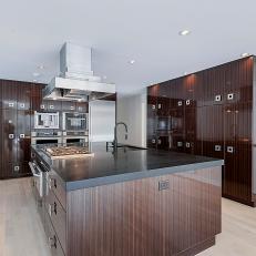High-Gloss Brown Cabinets Wow in Contemporary Kitchen