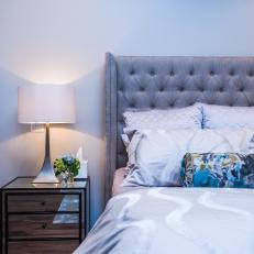Pale Blue-Gray Bedroom Feels Calm, Sophisticated