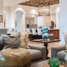 Earth-Toned Living Room With Lively Blue & Green Accents