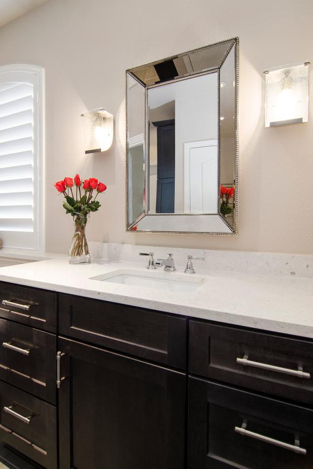 Antique Beaded Bathroom Vanity Mirror With Sconce Lighting | HGTV