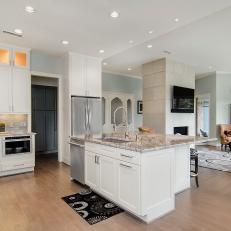 Modern Open Plan Kitchen With White Cabinets