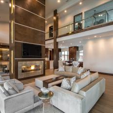 Contemporary Living Room with Custom Chimney