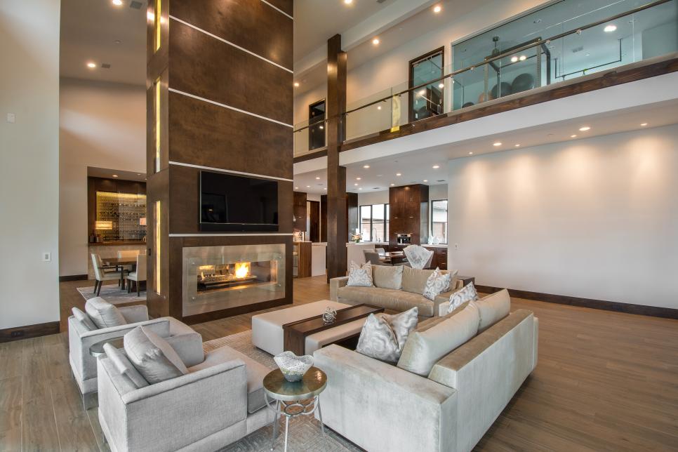 Contemporary Living Room with Custom Chimney | HGTV