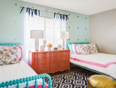 Eclectic Girl's Bedroom With Blue & Coral Furniture