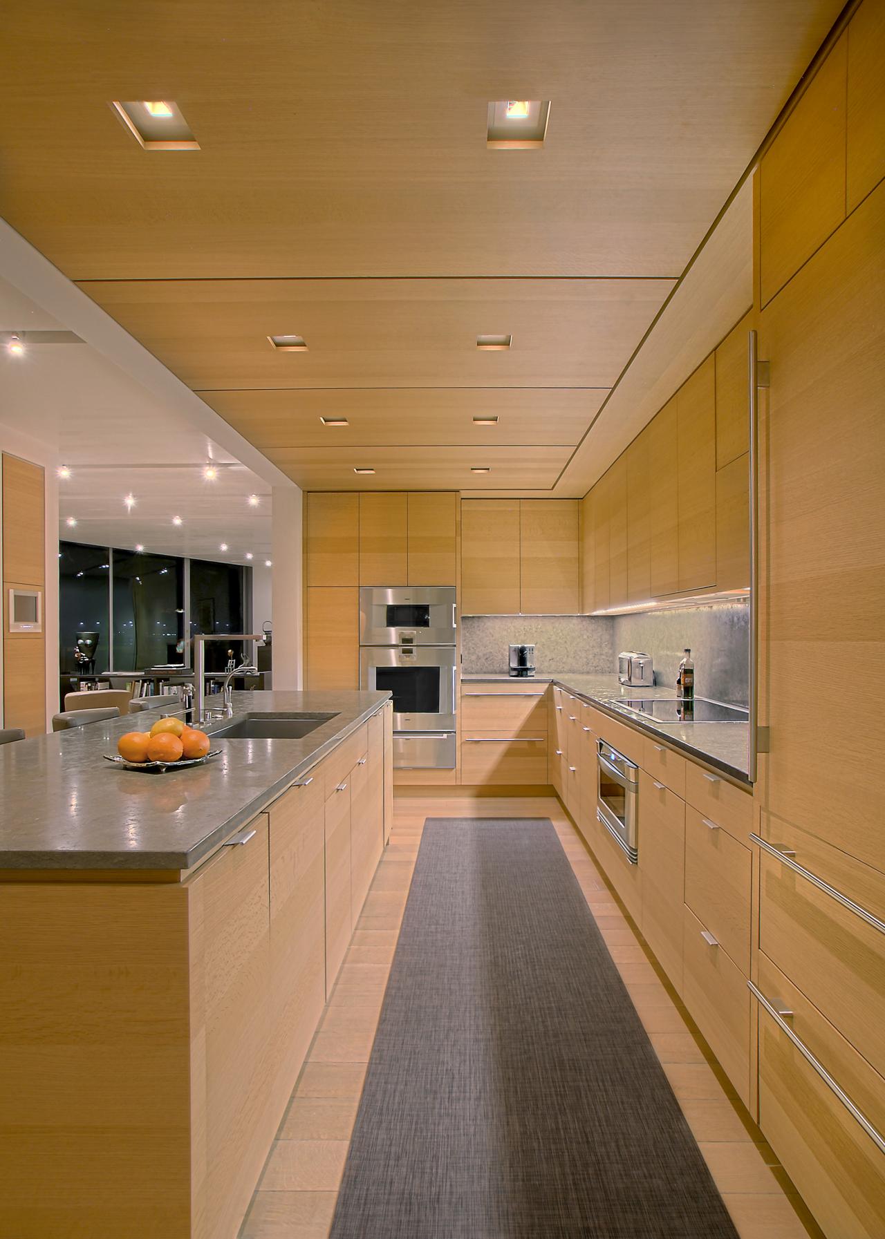 Modern Kitchen With Light Wood Cabinets and Gray ...