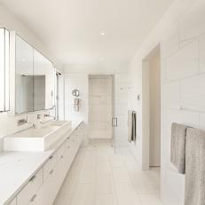 Modern All-White Bathroom With Long Double Vanity
