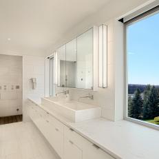 Modern White Bathroom With Double Vessel Sink