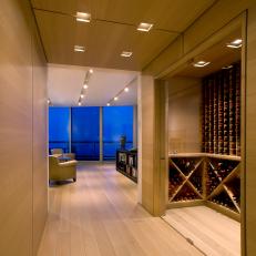 Modern Wood Hallway With Large Wine Closet