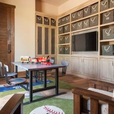 Rustic Playroom Features Baseball Theme