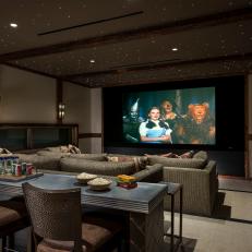 Rustic Media Room With Snack Bar