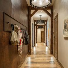Rustic Hallway With Leather Tile Wall