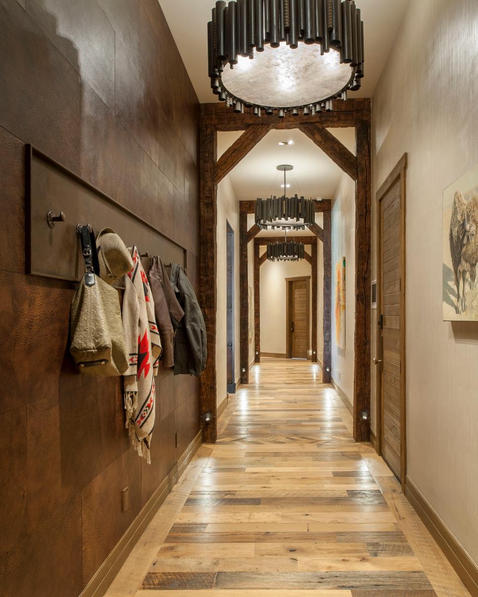 Rustic Hallway With Leather Tile Wall | HGTV