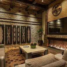 Large Family Room With Custom Cattle Ranch Logo