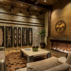 Neutral Southwestern Living Room With Brick Wall