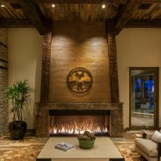 Rustic Wood and Stone Fireplace