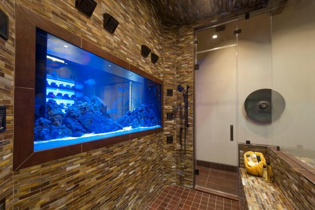Large Shower With Built-In Fish Tank
