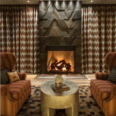 Textured Metal Fireplace Surround in Master Suite