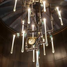 Glass and Metal Pipe Chandelier