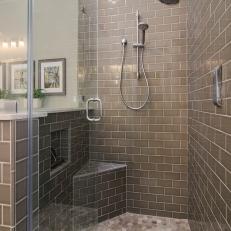 Walk-In Shower With Gray Subway Tile