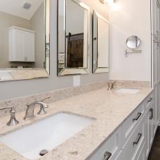 White Bathroom Double Vanity and Mirrors