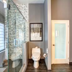Gray Bathroom With Walk-In Shower