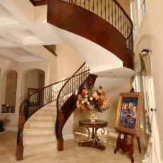 Neutral Traditional Foyer with Spiral Staircase