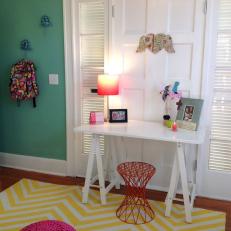 Bright Blue Girls Room with Desk Space