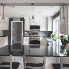 Transitional Eat-In Kitchen With Cone Pendant Lights