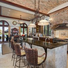Old World Kitchen With Brick Barrel Ceiling