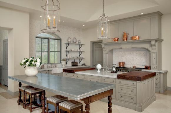Traditional Kitchen With Neutral Cabinets and Two Islands