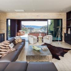 Contemporary Living Room With Lengthy Leather Sectional
