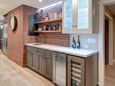 Kitchen Wet Bar With Bare Brick Wall