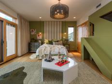 Kid's Green Room With Mod White Table and Contemporary Metal Lighting