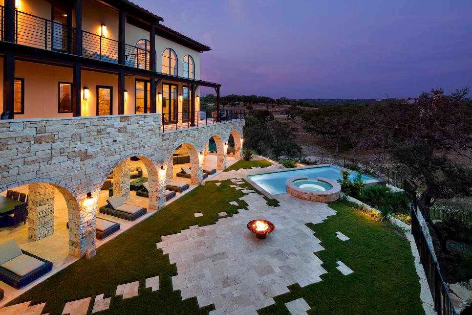 Mediterranean Home With Grass and Tile Terrace, Hot Tub, Swimming Pool