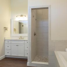 Transitional Bathroom Features Calming Neutral Colors