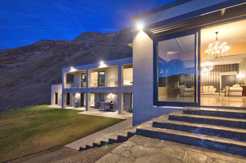 Contemporary White Exterior at Night