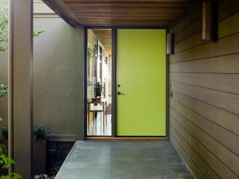 Bright Lime Front Door on Contemporary Home