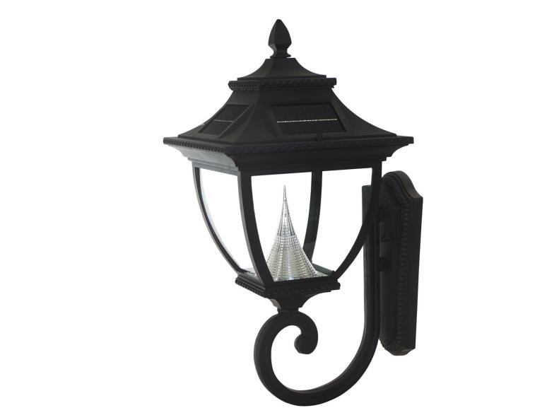 Mount solar lanterns on posts to add ambience and style to your outdoors. The Pagoda solar LED light fixture is made of rust-resistant cast aluminum and beveled glass. The lantern, made by Gama Sonic, is sold through retailers such as Overstock.com.