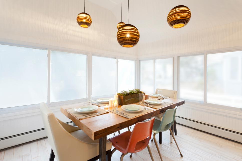 Custom Table and Unique Pendant Lights in Dining Room HGTV