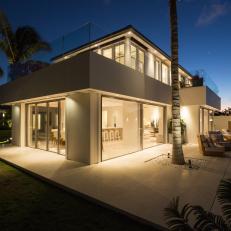 Home Exterior at Night: Seaside Villa in Saint Barthelemy