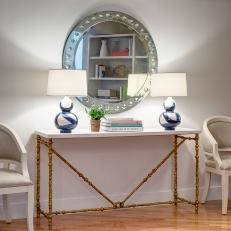 Beveled Mirror and Marble Console Display Classic Elegance