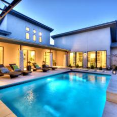 Contemporary Backyard With Rectangular Swimming Pool