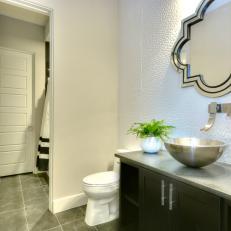 Contemporary Bathroom With Textured White Accent Wall & Modern Fixtures