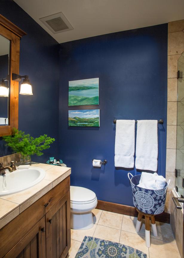  Rustic  Style Bathroom  With Navy Walls HGTV