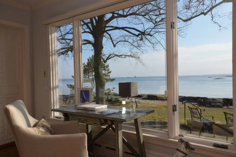 Contemporary Home Office With Long Island Sound View