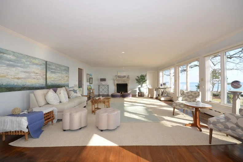 Pale Blue Contemporary Living Room With Coastal Decor