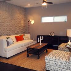 Dimensional Tile Accent Wall in White Contemporary Living Room