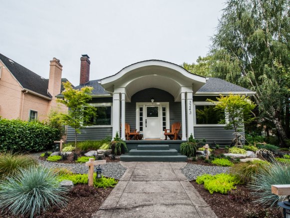 Gray Craftsman-Style Home With White Trim