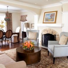 Transitional Living Room With Elegant Gray & Brown Furnishings