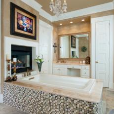 Serene Master Bathroom Features Mosaic Tile Tub Surround